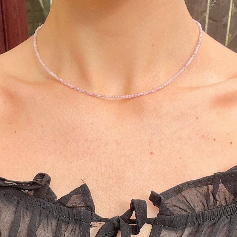 Rose Quartz Beaded Choker Healing Dainty Women Crystal Boho Style Necklace Gifts