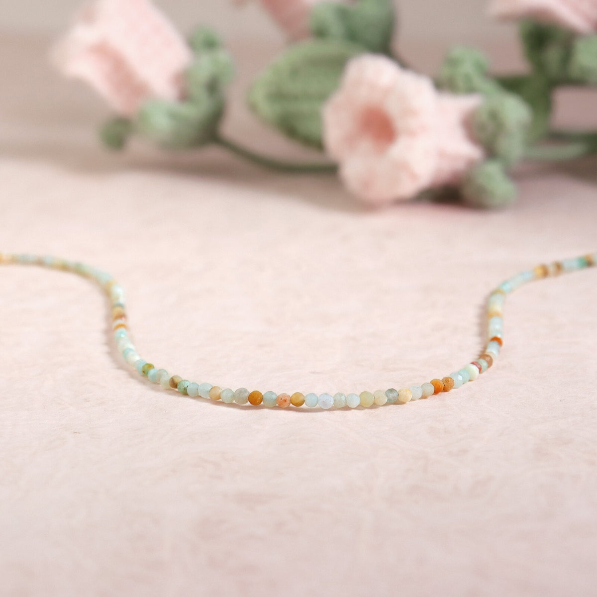 2mm Matte Amazonite Faceted Beads Choker Healing Dainty Women Crystal Necklace