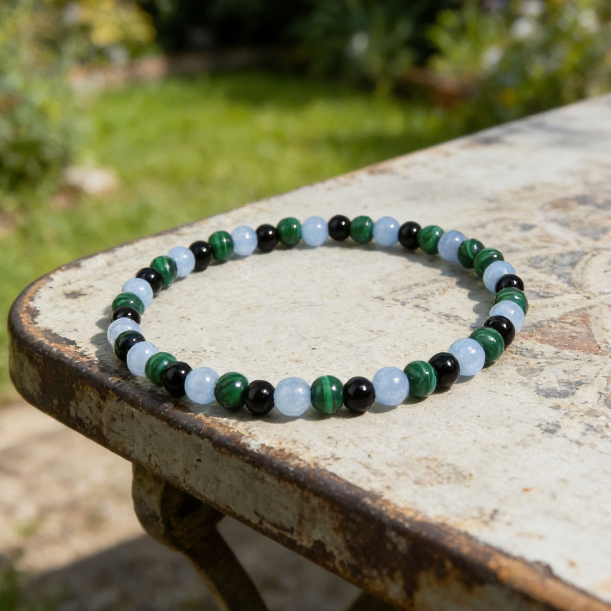 Malachite Aquamarine Onyx Beaded Healing Women Bracelet Gift for Safe Travels