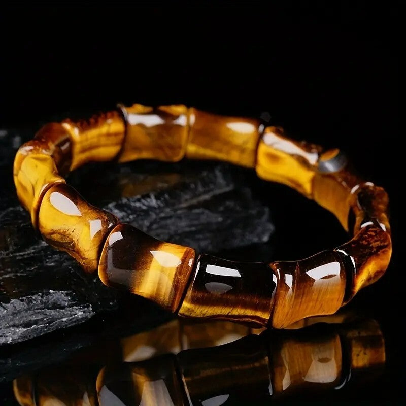 Natural Tiger's Eye Handmade Bamboo Shaped Healing Strength Unisex Bracelet Gift