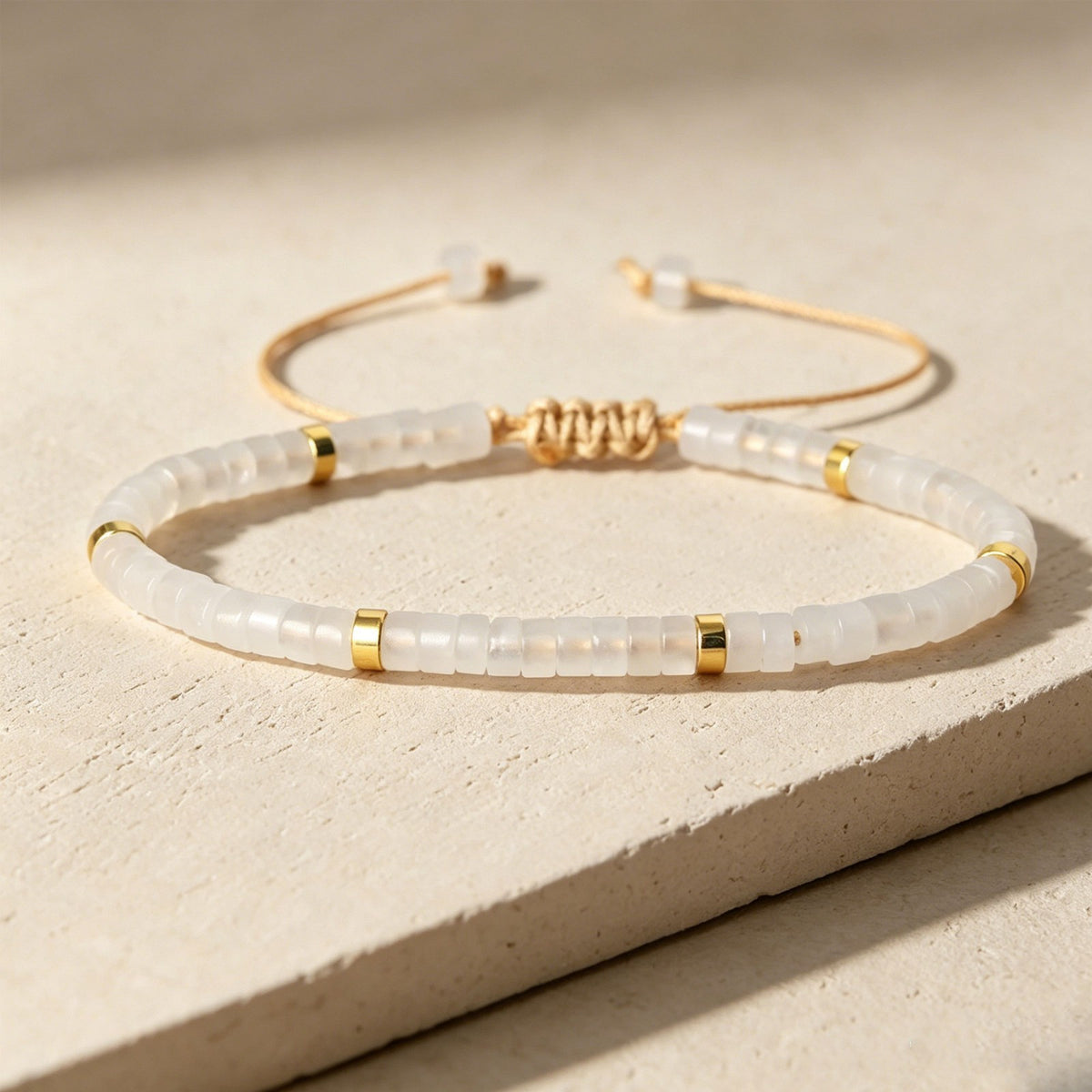 Clear Quartz Crystal Beaded Healing Dainty Minimalist Simple Adjustable Bracelet