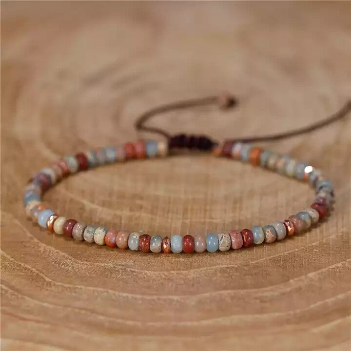Natural Gemstone 4 mm Beads Tibetan Healing Reiki Dainty Women Girls Bracelet