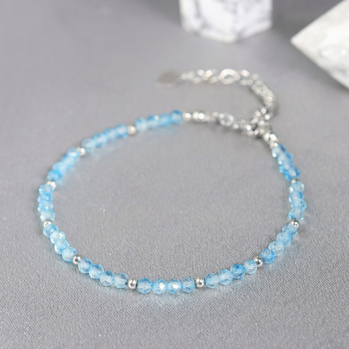 Blue Topaz Bead Minimalist Dainty Gemstone Healing Reiki Bracelet for Women Gift