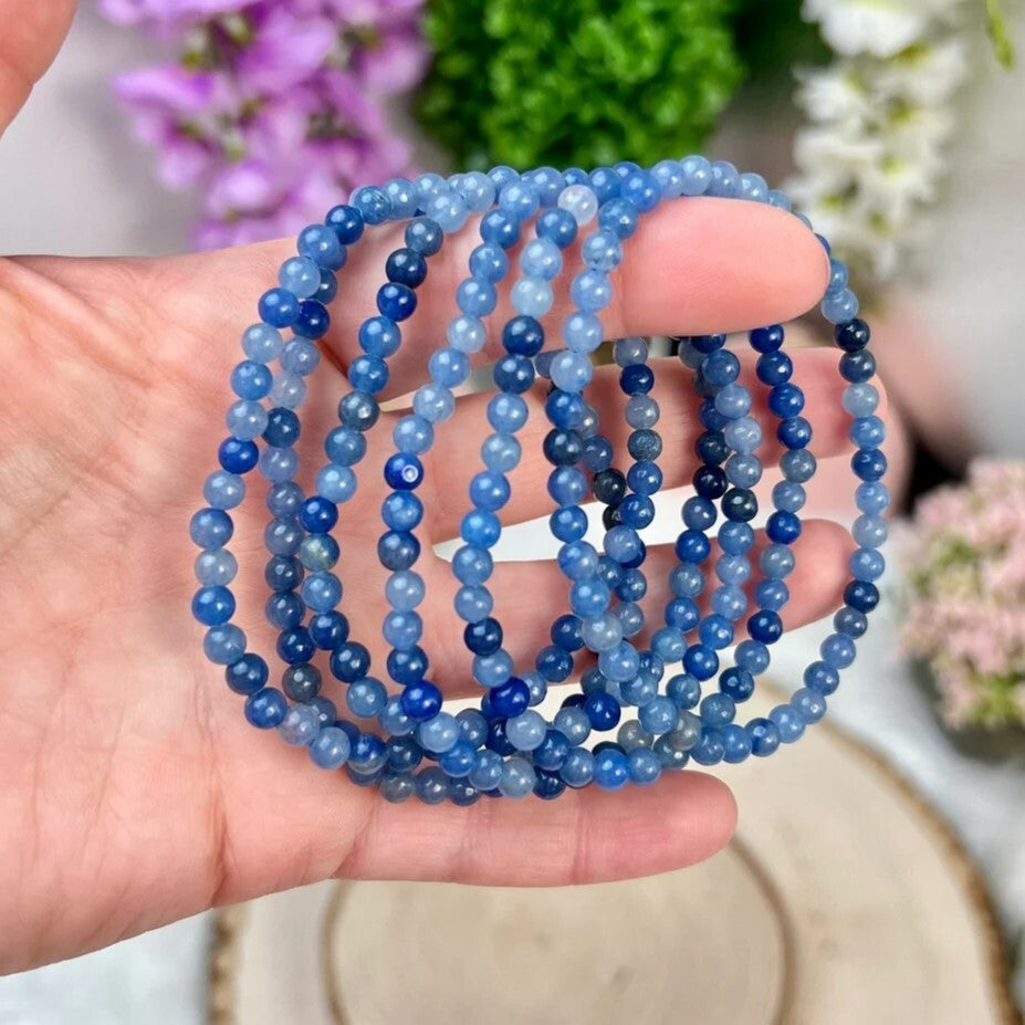 Blue Aventurine 4mm Bead Healing Anxiety Relief Women Men Stretch Bracelet Gift