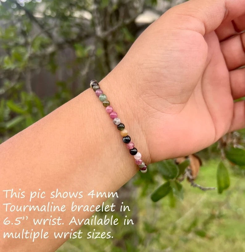 Natural Tourmaline 4mm Bead Healing Reiki Women Men Bracelet Spiritual Xmas Gift