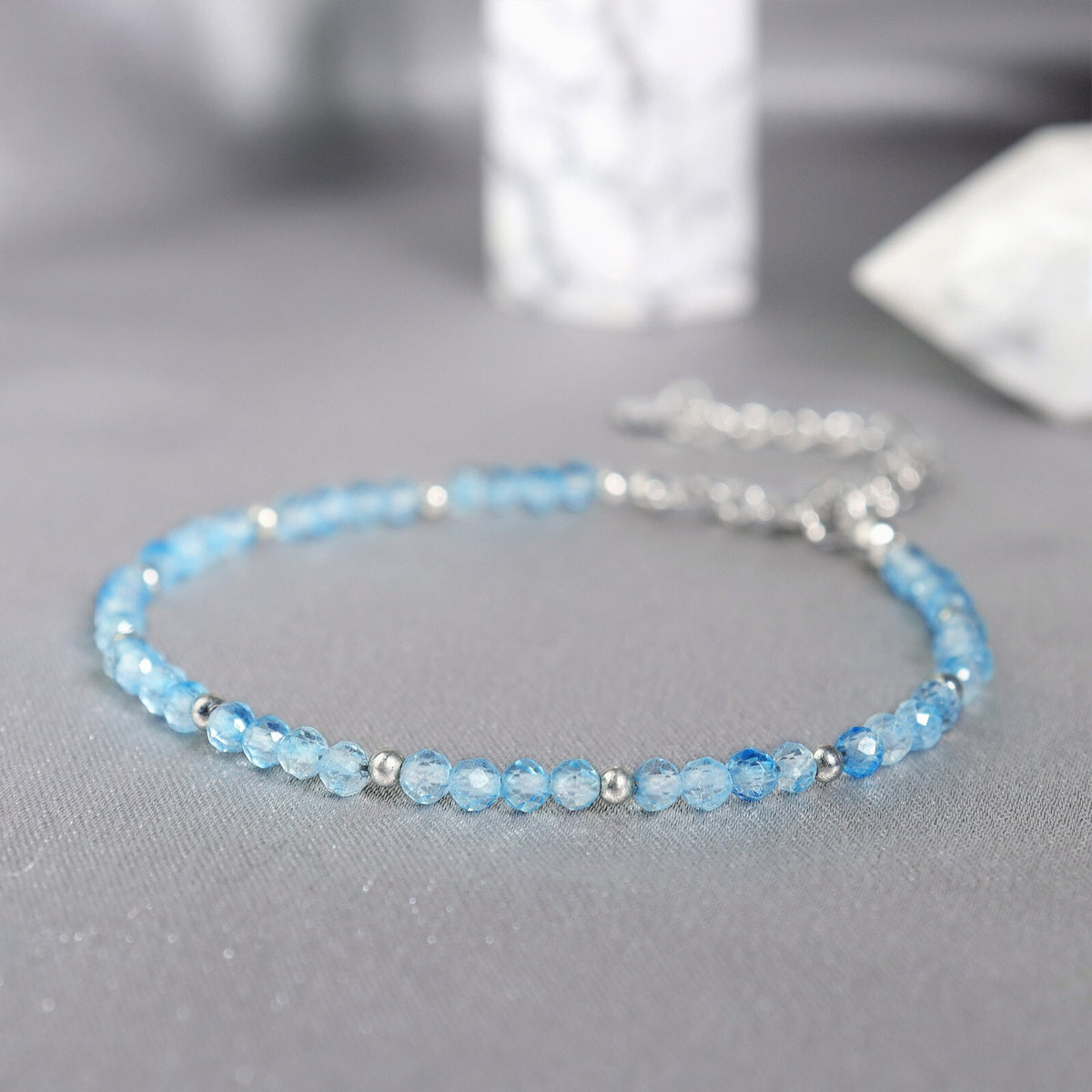 Blue Topaz Bead Minimalist Dainty Gemstone Healing Reiki Bracelet for Women Gift