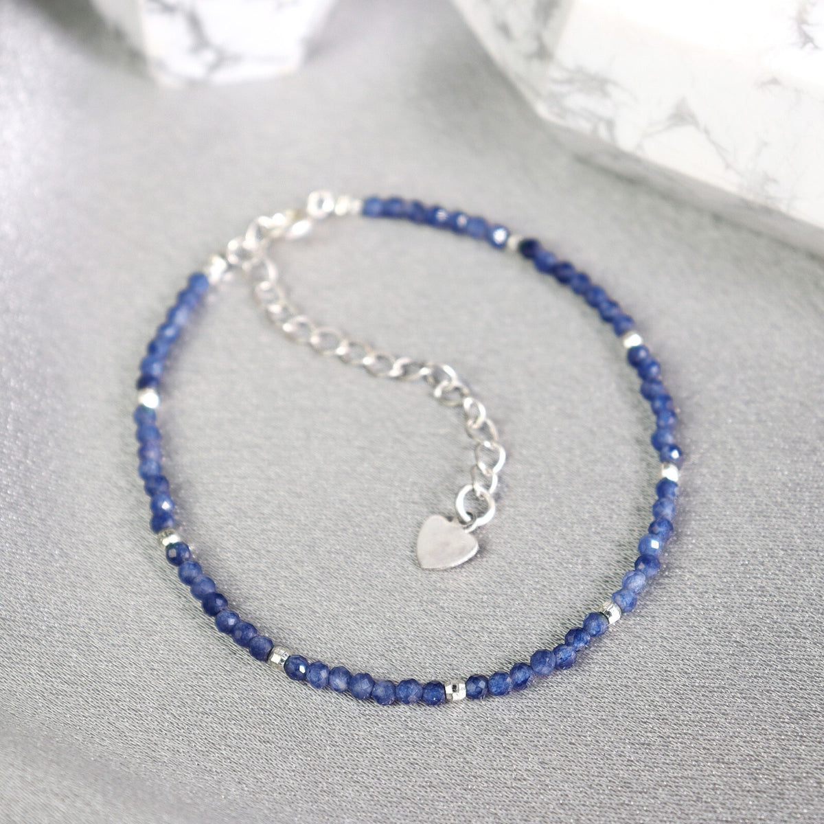 Minimalist Women Bracelet Sapphire 2mm Bead Healing Crystal Elegant Jewelry Gift