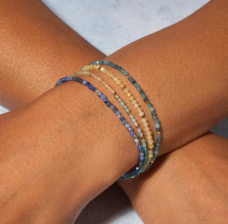 Blue Tourmaline Subtle Gemstone Crystal Healing Calming Bracelet for Women Gift