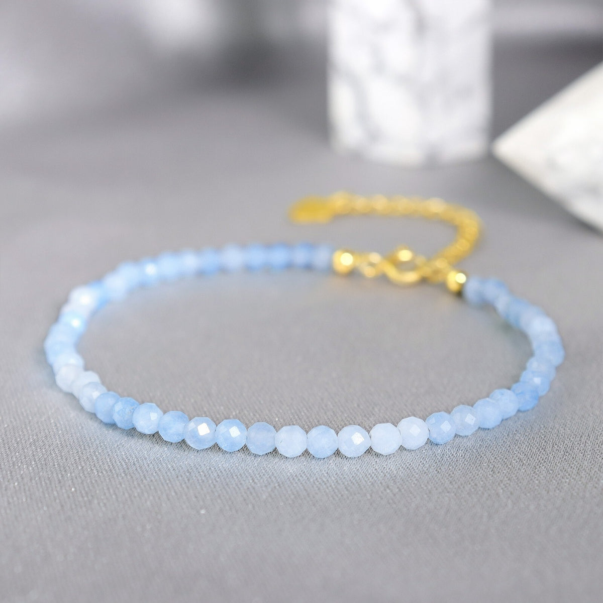 Aquamarine Beads Healing Women Dainty Minimalist Bracelet March Birthstone Gifts