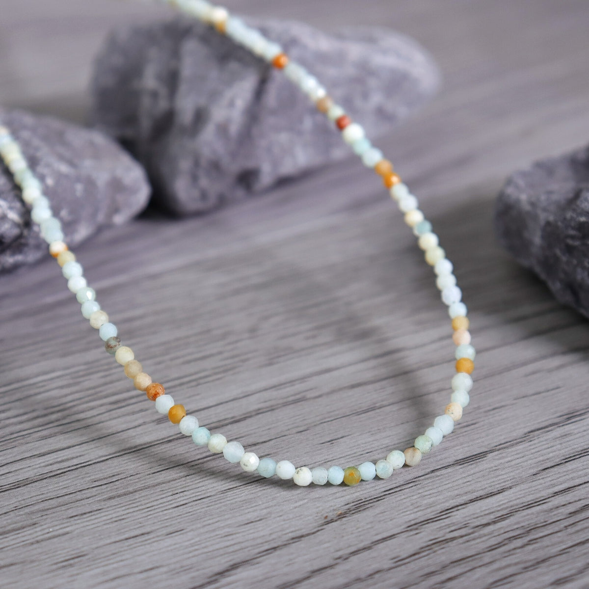 2mm Matte Amazonite Faceted Beads Choker Healing Dainty Women Crystal Necklace