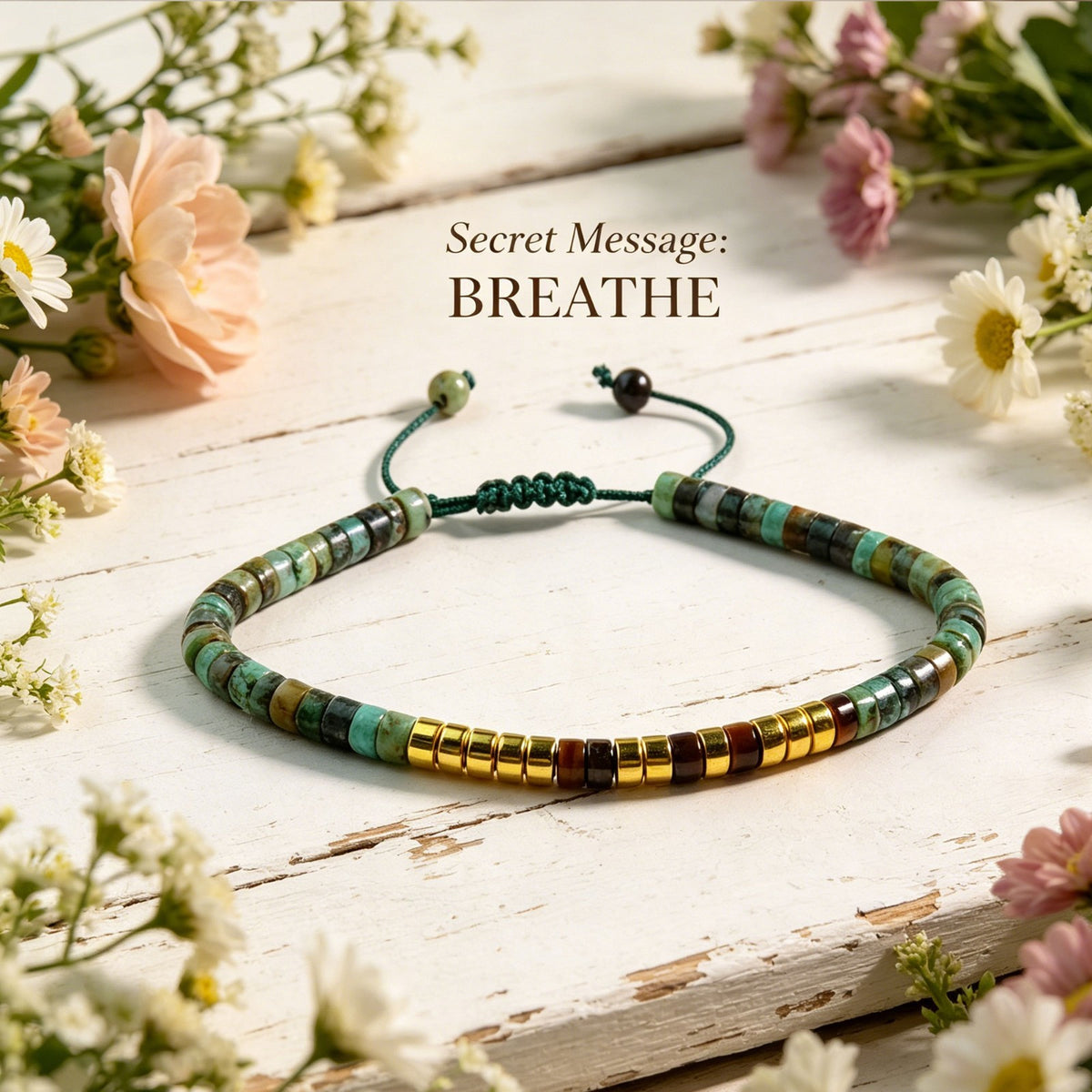 " Breathe" Morse Code Turquoise Crystal Beads Healing Women Men Bracelet Gifts