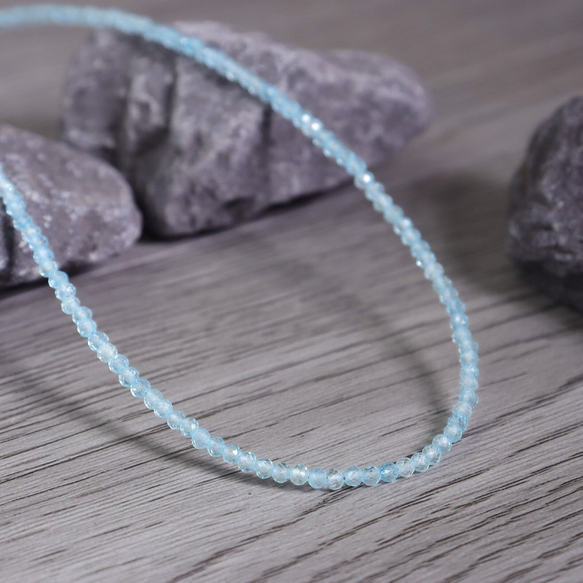 Blue Topaz Tiny 2mm Beaded Choker Healing Delicate Boho Women Crystal Necklace