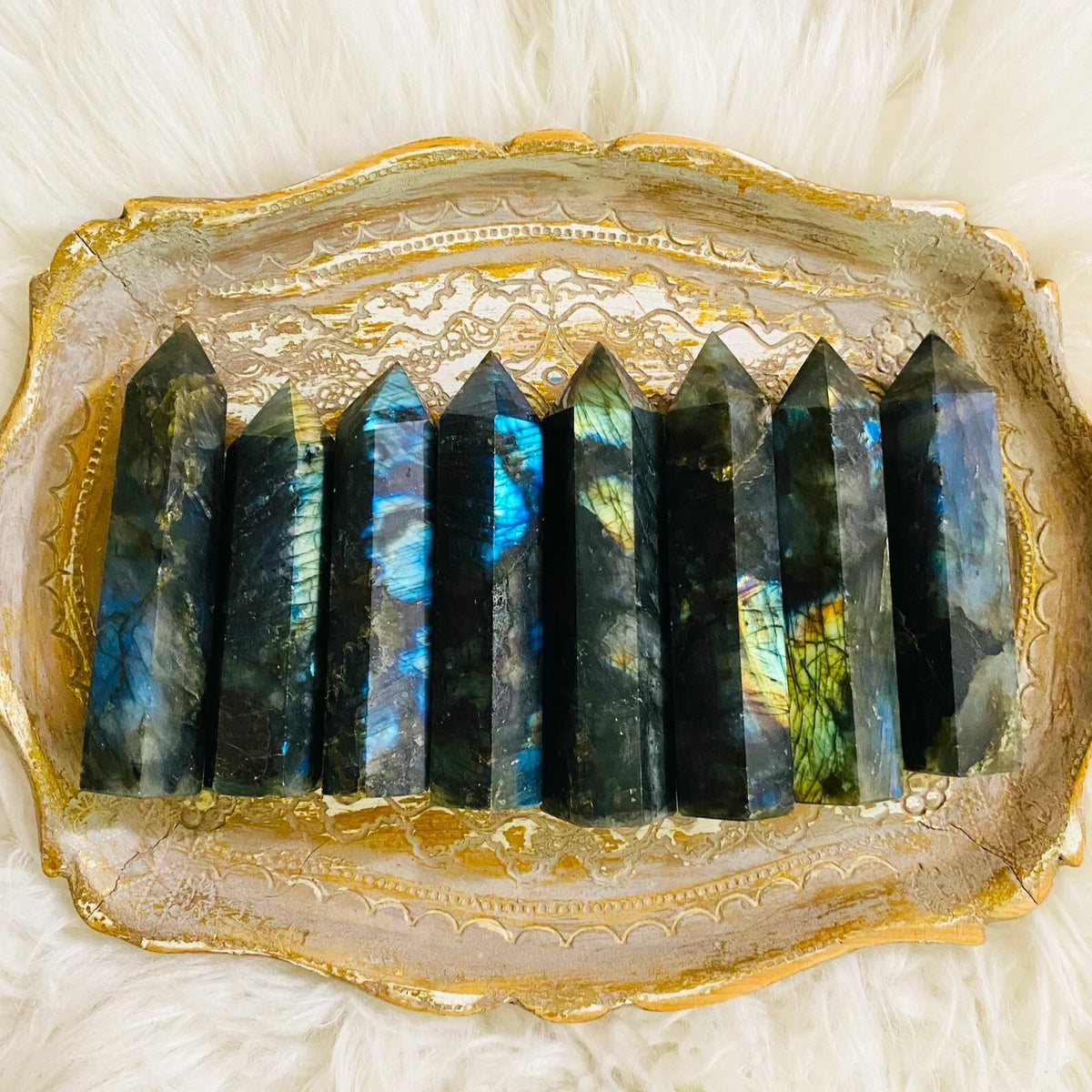 Premium Genuine Labradorite Crystal Tower Obelisk Healing Meditation Decor Gifts