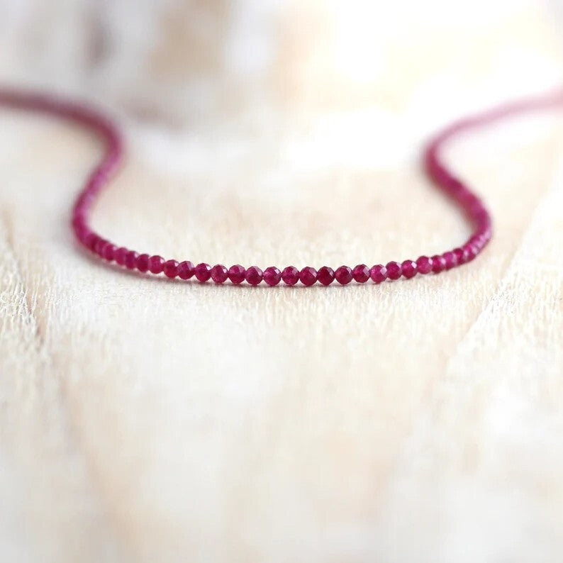 Gemstone Beaded Choker 2mm Ruby Crystal Beads Healing Reiki Women Necklace Gift