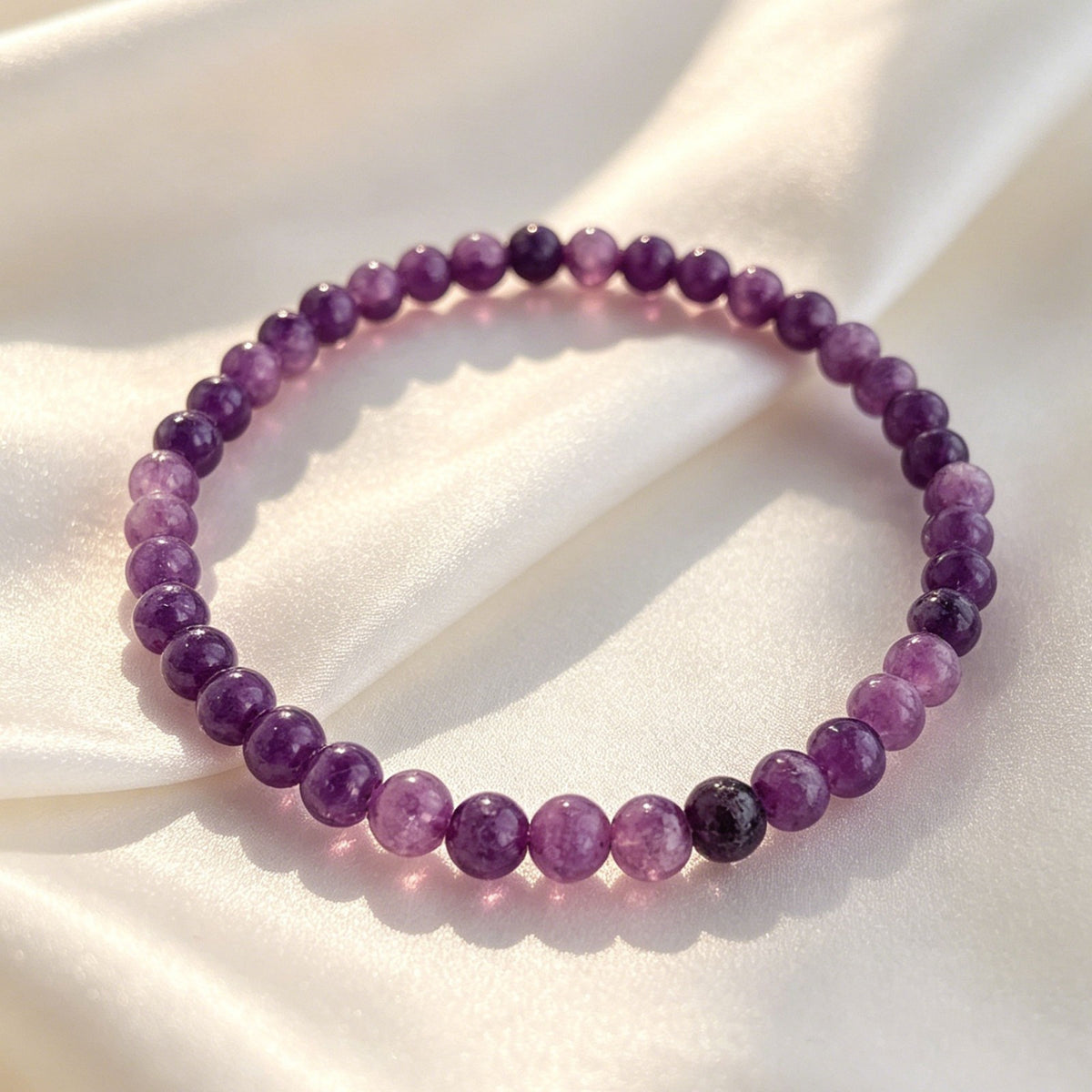 Lepidolite 4mm Round Bead Gemstone Healing Calming Balance Bracelet for Women