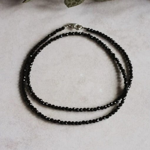 Black Tourmaline 2mm Beaded Choker Healing Minimalist Women Crystal Necklace