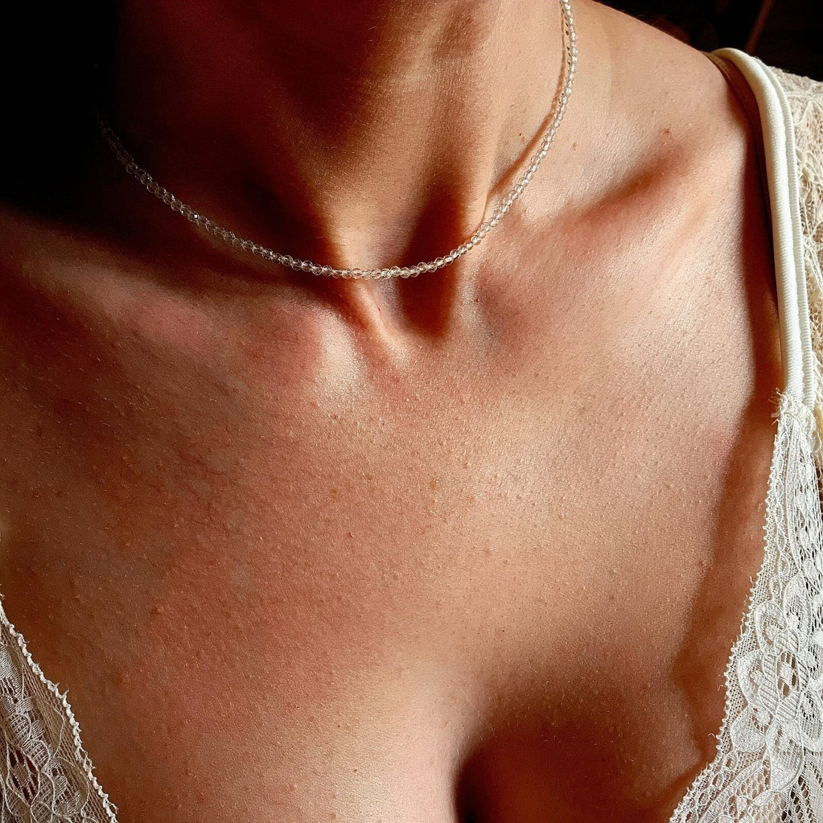 Clear Quartz Tiny 2mm Beaded Choker Healing Dainty Women Crystal Necklace Gifts