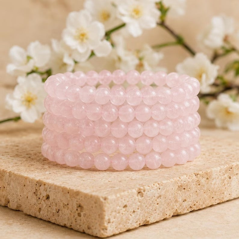 5pcs Natural Rose Quartz 8mm Beaded Healing Infused Reiki Women Bracelet Gift
