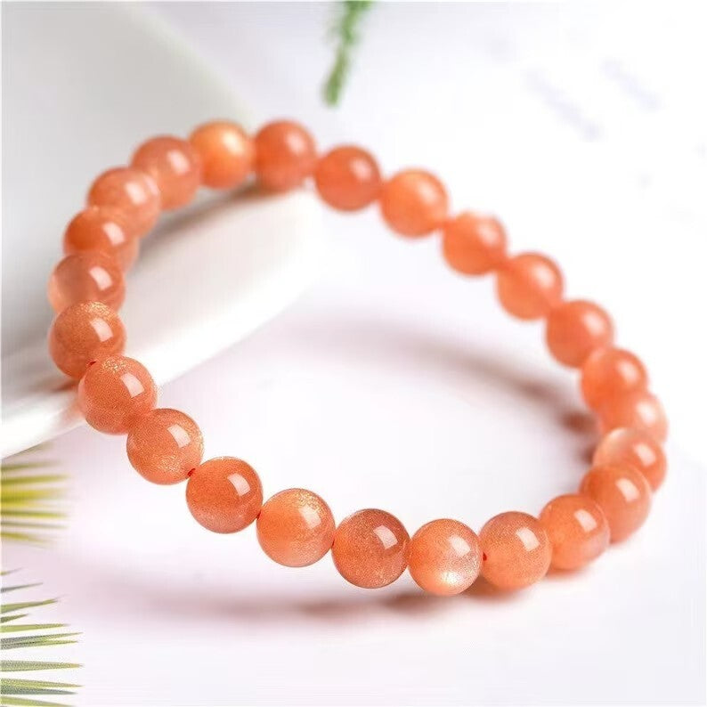 Orange Moonstone Natural Sunstone 7mm Beads Healing Balance Reiki Women Bracelet