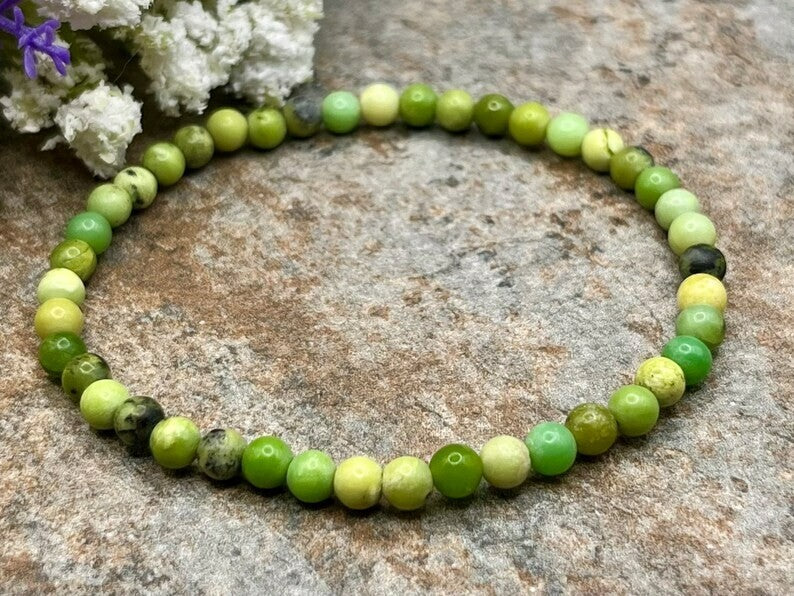 NEPHRITE JADE 4mm Gemstone Bead Healing Women Layering Stretch Lucky Bracelet