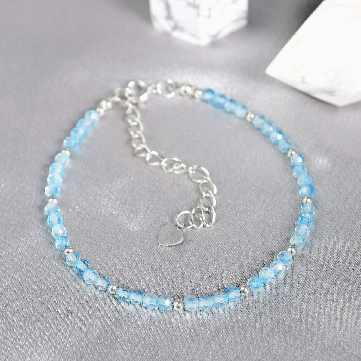 Blue Topaz Bead Minimalist Dainty Gemstone Healing Reiki Bracelet for Women Gift