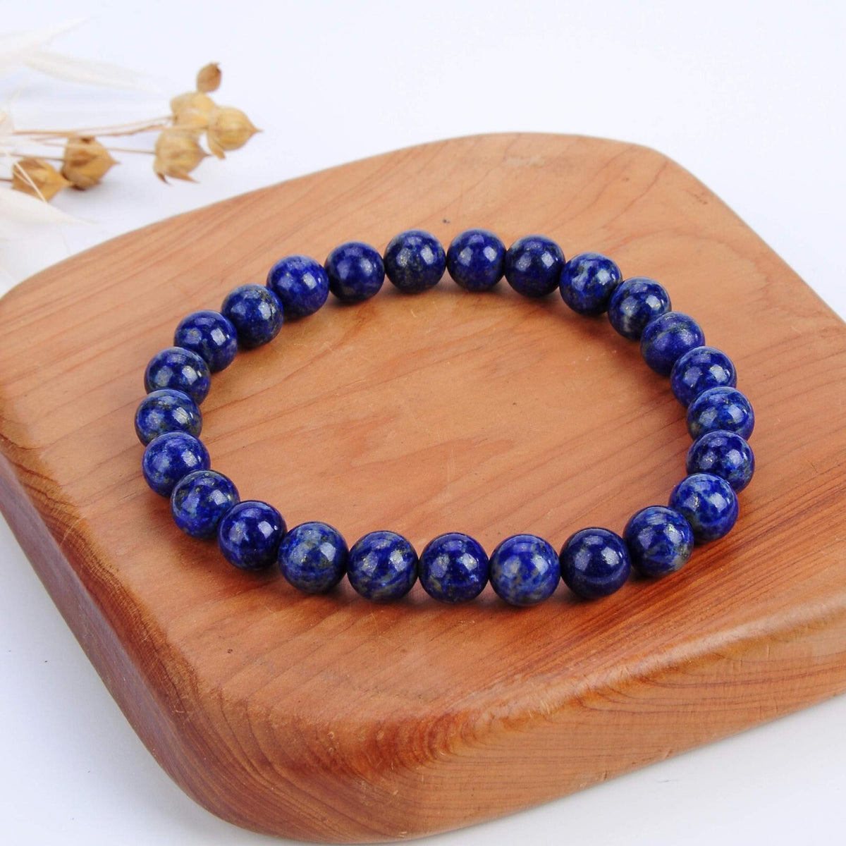 Men's Bracelet Natural Lapis Lazuli 8mm Round Beads Healing Stretch 8IN Bracelet