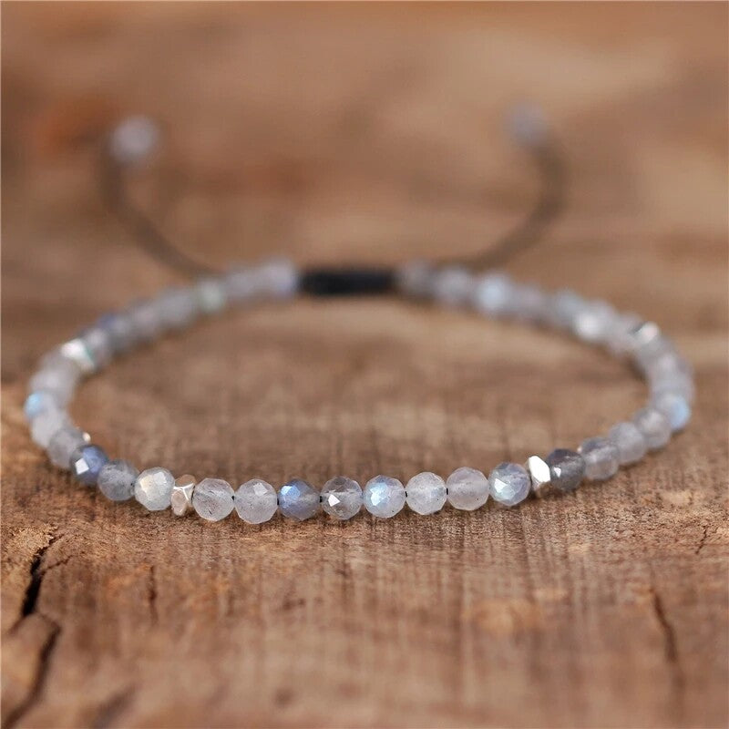 Natural Gemstone 4 mm Beads Tibetan Healing Reiki Dainty Women Girls Bracelet
