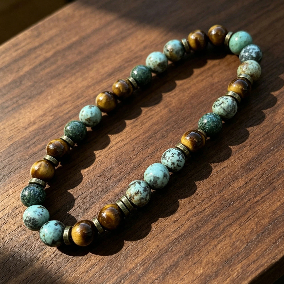 African Turquoise & Tiger Eye 8mm beaded Healing Balance Women Stretch Bracelet