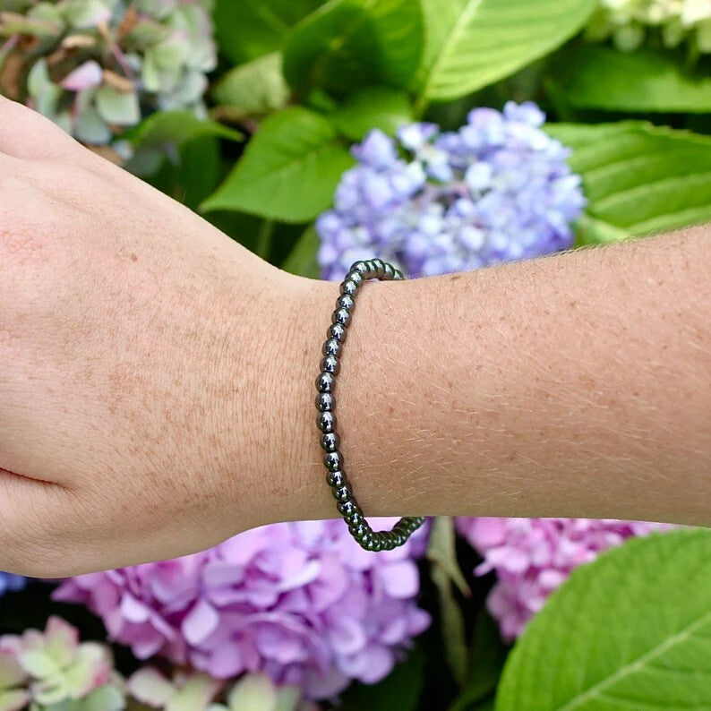 4mm Round Hematite Beaded Stretch Healing Protection Strength Bracelet For women