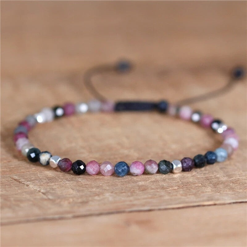 Natural Gemstone 4 mm Beads Tibetan Healing Reiki Dainty Women Girls Bracelet