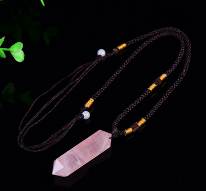 Rose Quartz Crystal Hexagonal Point Pendant Healing Balance Women Necklace Gifts