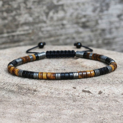 Braided Triple Protection Tiger Eye Hematite Onyx Adjustable Women Men Bracelet