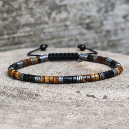 Braided Triple Protection Tiger Eye Hematite Onyx Adjustable Women Men Bracelet