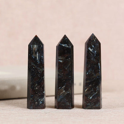 Arfvedsonite Healing Crystal Tower Point Wand Reiki Witch Obelisk Decor Gifts