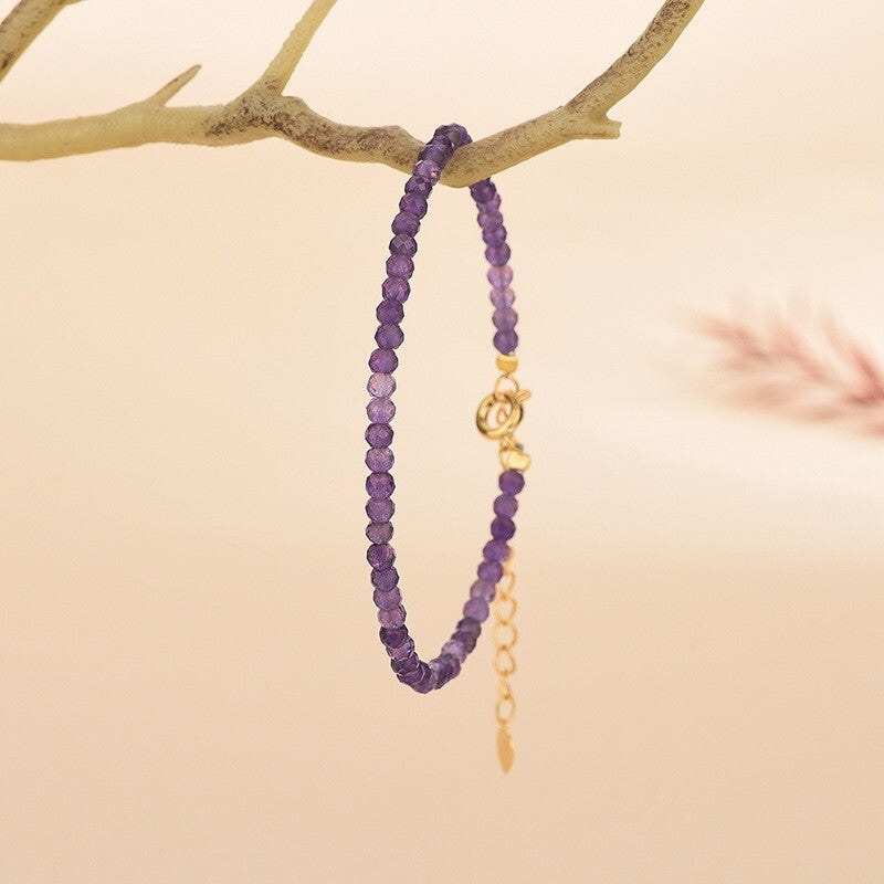 Amethyst 3mm Faceted Beaded Healing Protection Dainty Minimalist Women Bracelet