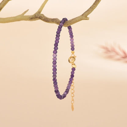 Amethyst 3mm Faceted Beaded Healing Protection Dainty Minimalist Women Bracelet