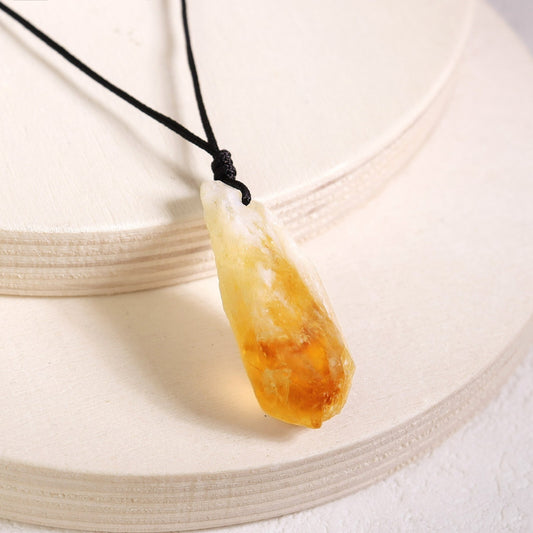 Raw Citrine Crystal Pendant Healing Protection Talisman Necklace for Women Men