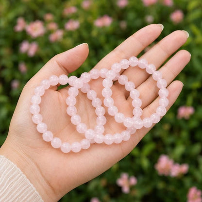 5pcs Natural Rose Quartz 8mm Beaded Healing Infused Reiki Women Bracelet Gift