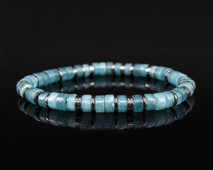 Aquamarine and Hematite Beaded Healing Crystal Stone Inner Peace Women Bracelet