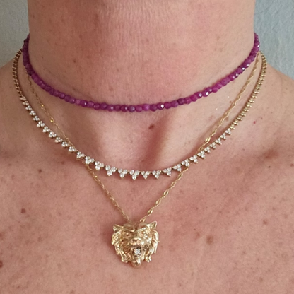Gemstone Beaded Choker 2mm Ruby Crystal Beads Healing Reiki Women Necklace Gift