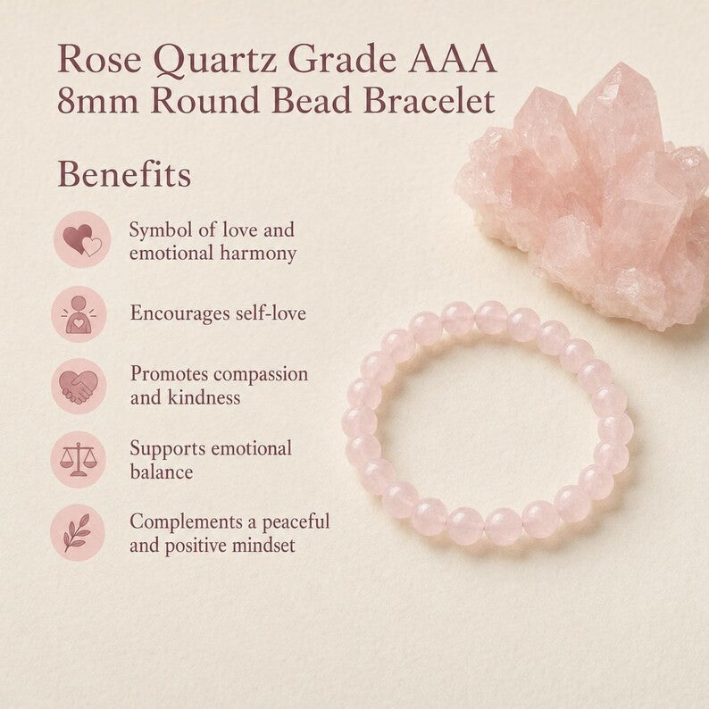 5pcs Natural Rose Quartz 8mm Beaded Healing Infused Reiki Women Bracelet Gift