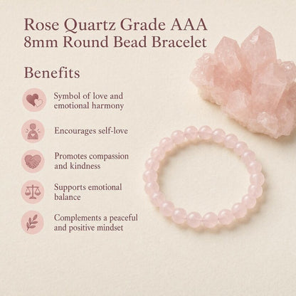 5pcs Natural Rose Quartz 8mm Beaded Healing Infused Reiki Women Bracelet Gift