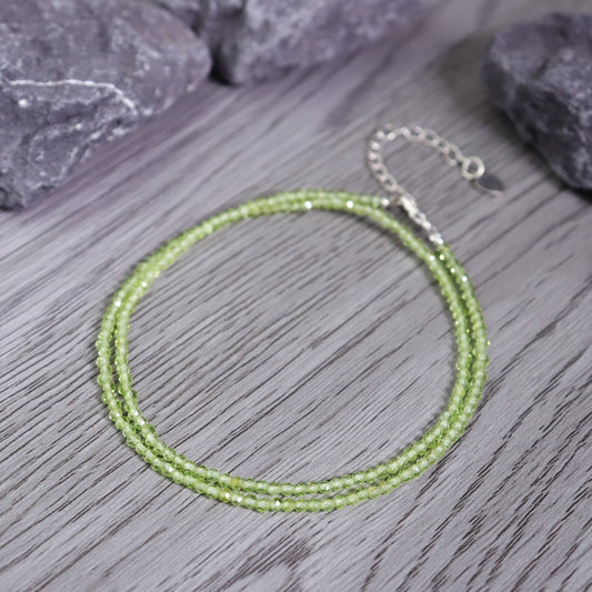 Natural Peridot Green 2mm Gemstone Beaded Choker Healing Dainty Women Necklace