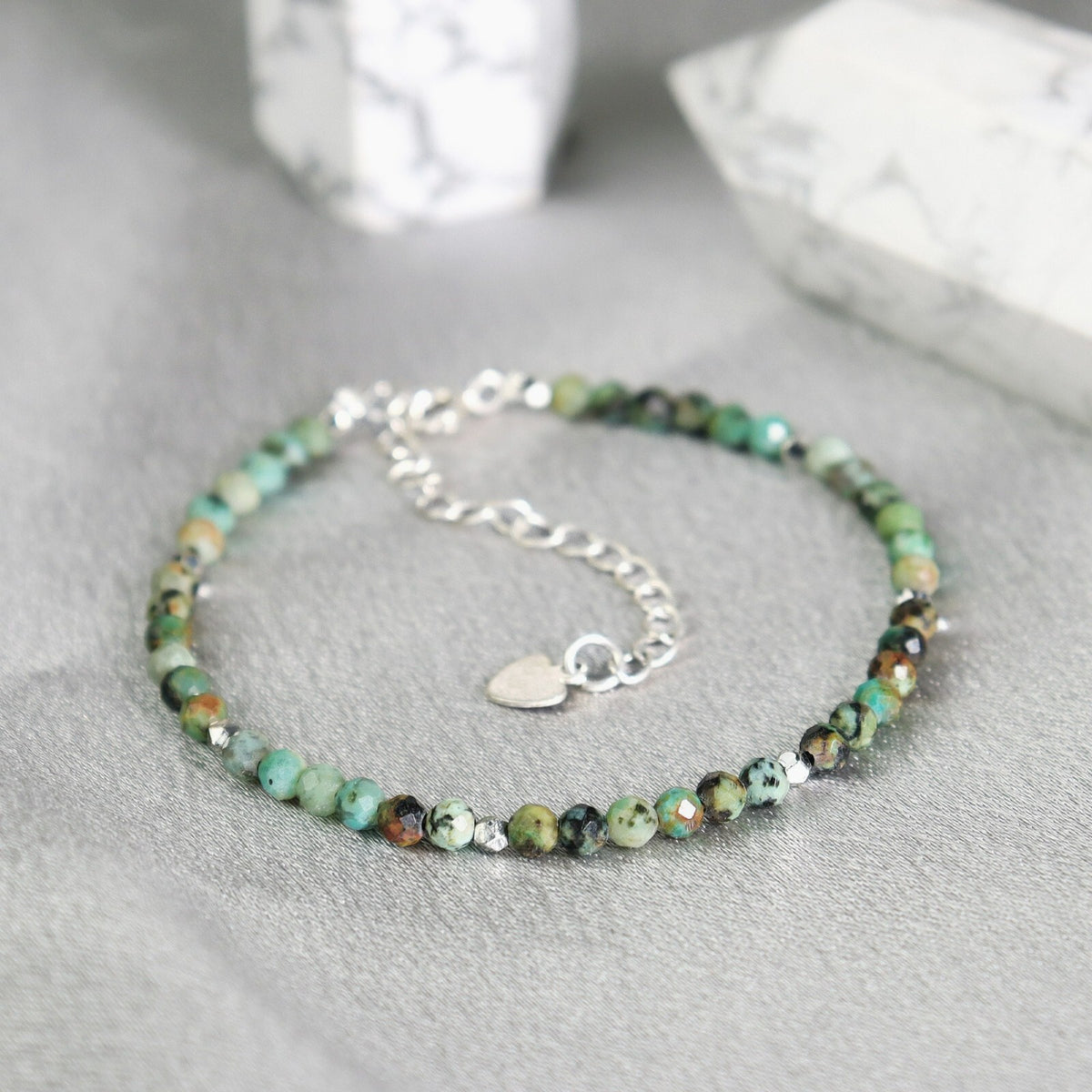 4mm Crystal Gemstone African Turquoise Beads Healing Tiny Dainty Women Bracelet