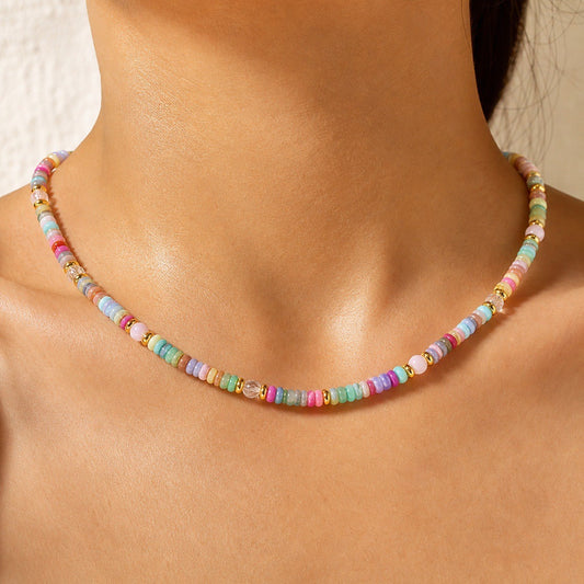 Macarons Rainbow Color Natural Crystal Healing Boho Necklace Choker for Women