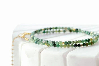 Moss Agate Tiny 3mm Bead Choker Healing Dainty Minimalist Women Crystal Necklace