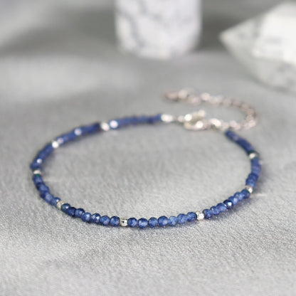 Minimalist Women Bracelet Sapphire 2mm Bead Healing Crystal Elegant Jewelry Gift