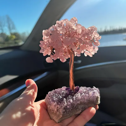 Rose Quartz Tree Of Life with Amethyst Base Large Crystal Tree Home Decor Gift