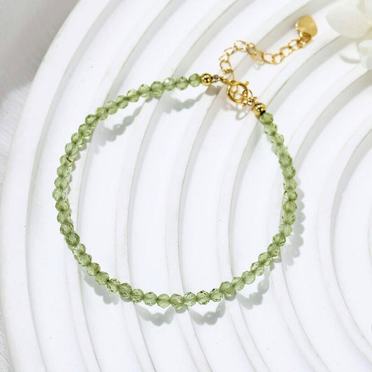 Natural Peridot Gemstone Bead Healing Reiki Minimalist Spiritual Women Bracelet