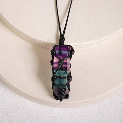 Genuine Rainbow Fluorite Crystal Hexagonal Point Pendant Healing Reiki Necklace